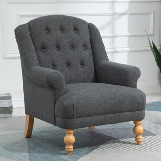 Read more about Cusco fabric bedroom chair in dark grey with oak legs