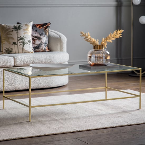 Product photograph of Custer Clear Glass Coffee Table With Champagne Metal Frame from Furniture in Fashion