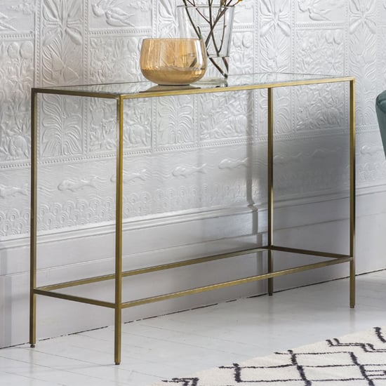 Custer Clear Glass Console Table With Bronze Metal Frame_1