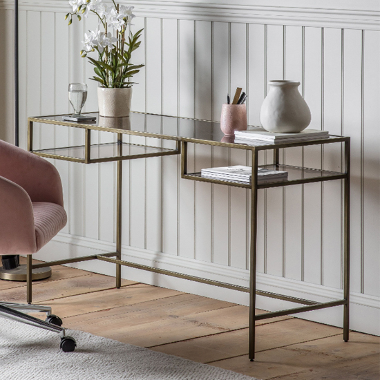 Photo of Custer clear glass laptop desk with bronze metal frame