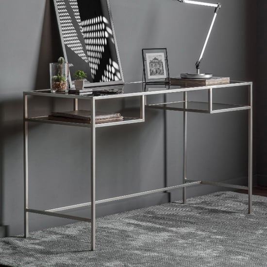 Read more about Custer clear glass laptop desk with silver metal frame