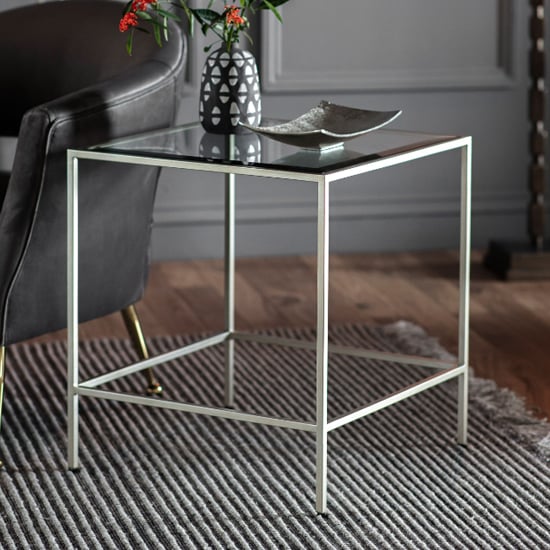 Product photograph of Custer Clear Glass Side Table With Silver Metal Frame from Furniture in Fashion