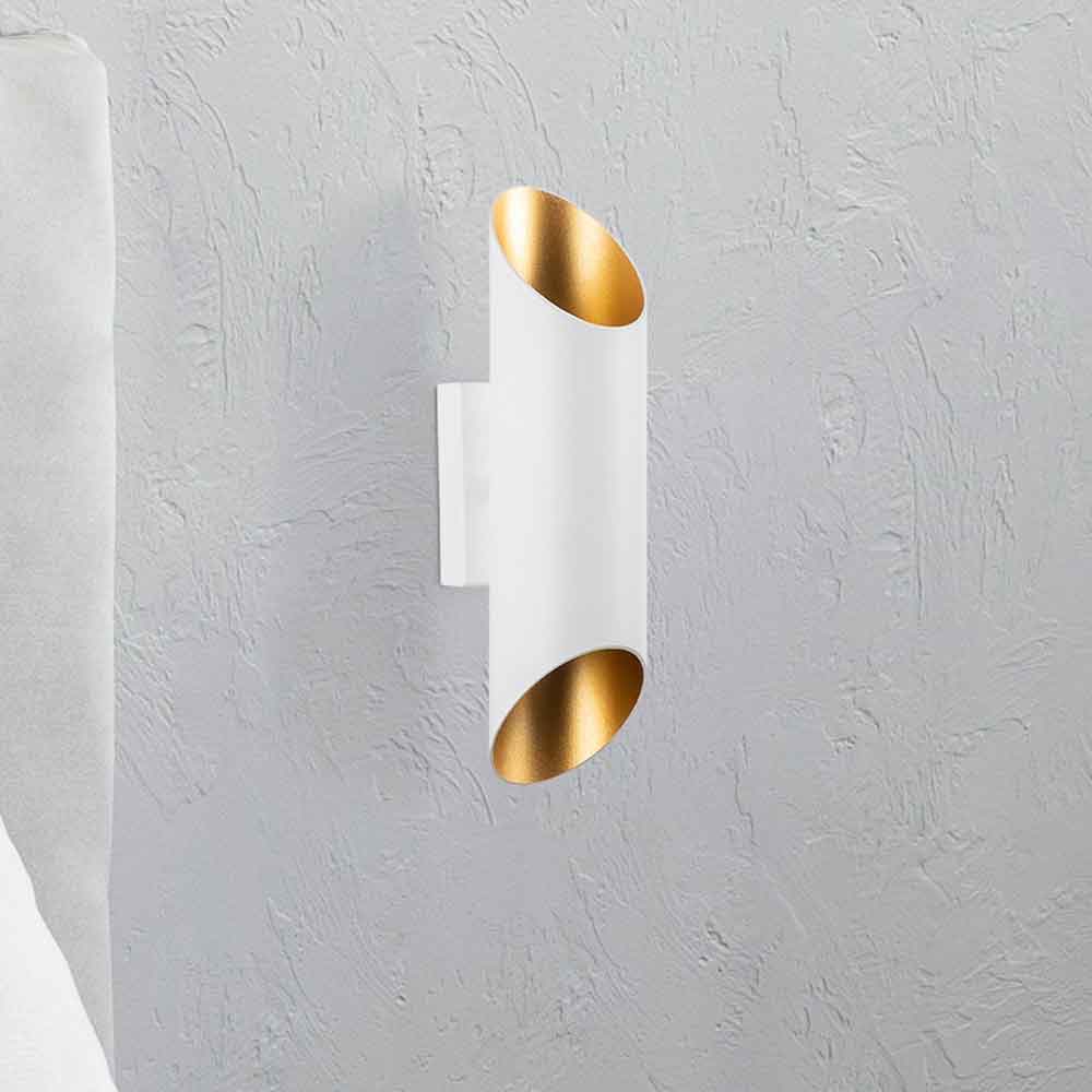 Cut Small Metal Wall Lamp in White and Gold