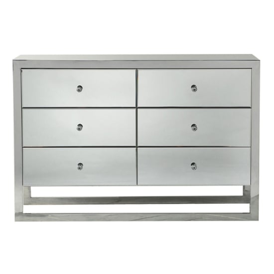 Cutlier Mirrored Chest Of 6 Drawers With Steel Legs In Silver_2