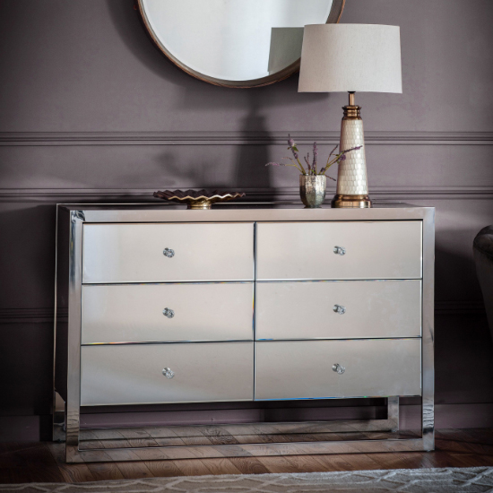 Cutlier Mirrored Chest Of 6 Drawers With Steel Legs In Silver_1