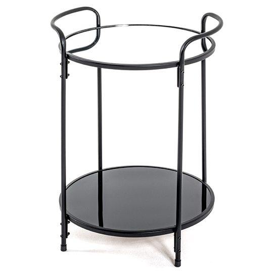 Cuyahoga Round Mirrored Side Table With Black Metal Frame