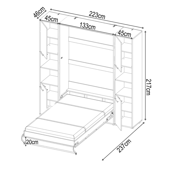 Cyan Wooden Double Bed Wall Vertical In Matt White