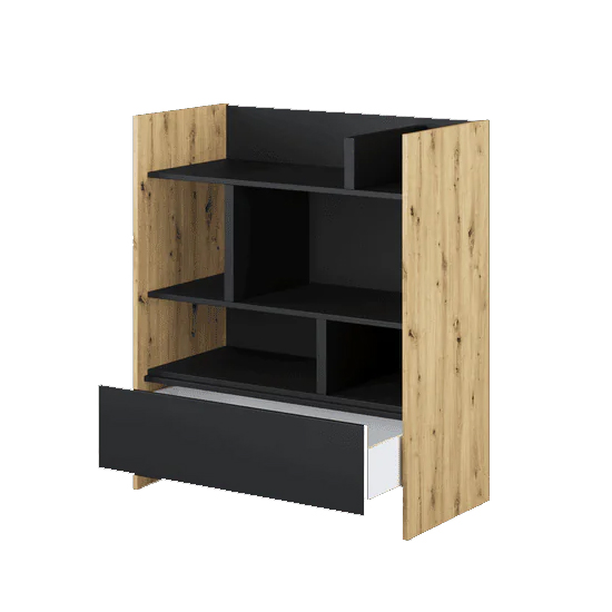 Cyan Wooden Bookcase With 1 Drawer In Artisan Oak
