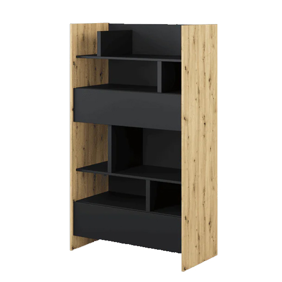 Read more about Cyan wooden bookcase medium with 2 drawers in artisan oak