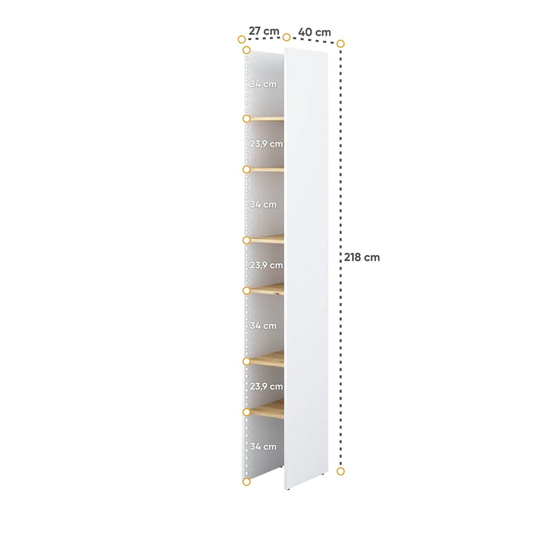 Cyan Wooden Bookcase Narrow With 6 Shelves In White