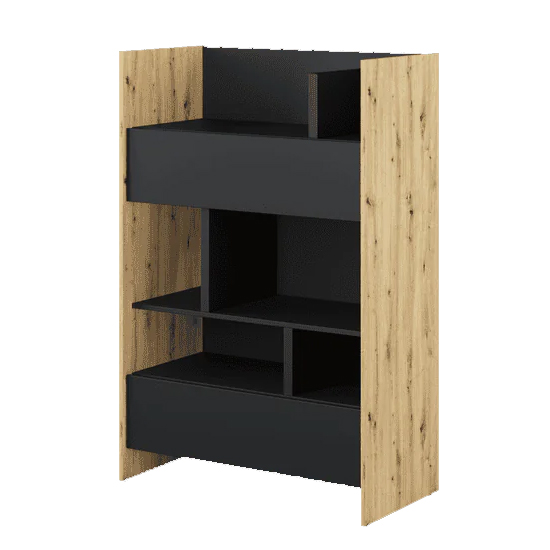 Read more about Cyan wooden bookcase small with 2 drawers in artisan oak