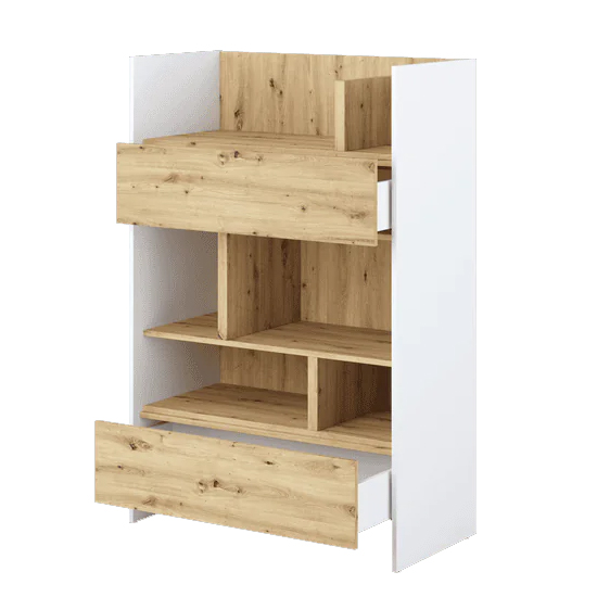 Cyan Wooden Bookcase Small With 2 Drawers In White