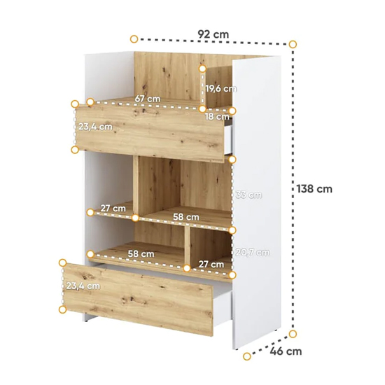 Cyan Wooden Bookcase Small With 2 Drawers In White