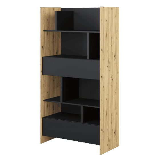 Cyan Wooden Bookcase Tall With 2 Drawers In Artisan Oak