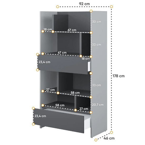 Cyan Wooden Bookcase Tall With 2 Drawers In Grey