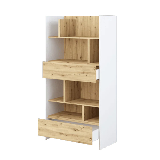 Cyan Wooden Bookcase Tall With 2 Drawers In White