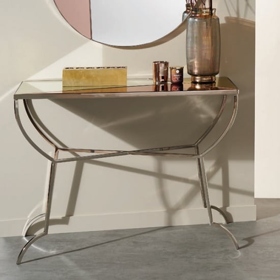 Cyber Mirrored Console Table In Multicoloured And Nickel Finish