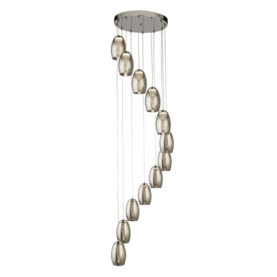 Photo of Cyclone multi drop 12 pendant light in chrome with smoked glass