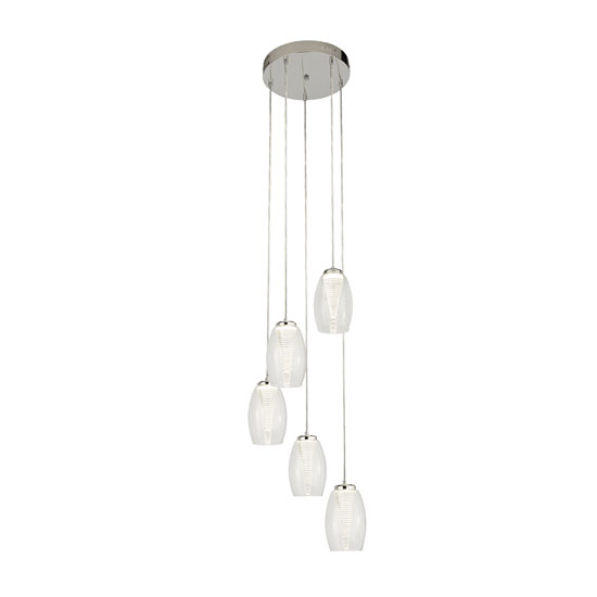 Photo of Cyclone multi drop 5 pendant light in chrome with clear glass