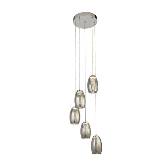 Photo of Cyclone multi drop 5 pendant light in chrome with smoked glass