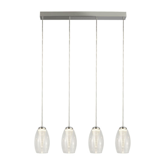Cyclone Wall Hung Bar 4 Pendant Light In Chrome With Clear Glass