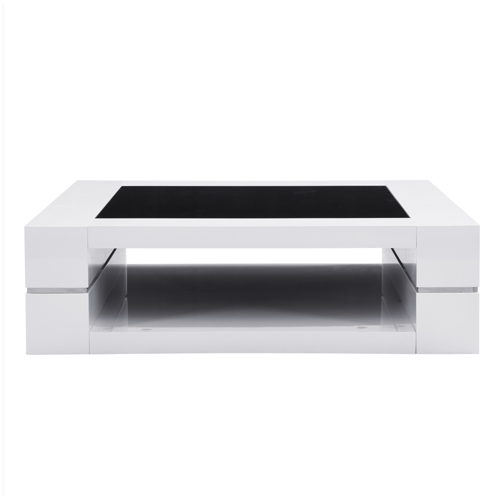 Cyndy High Gloss Coffee Table In White With Black Glass Top