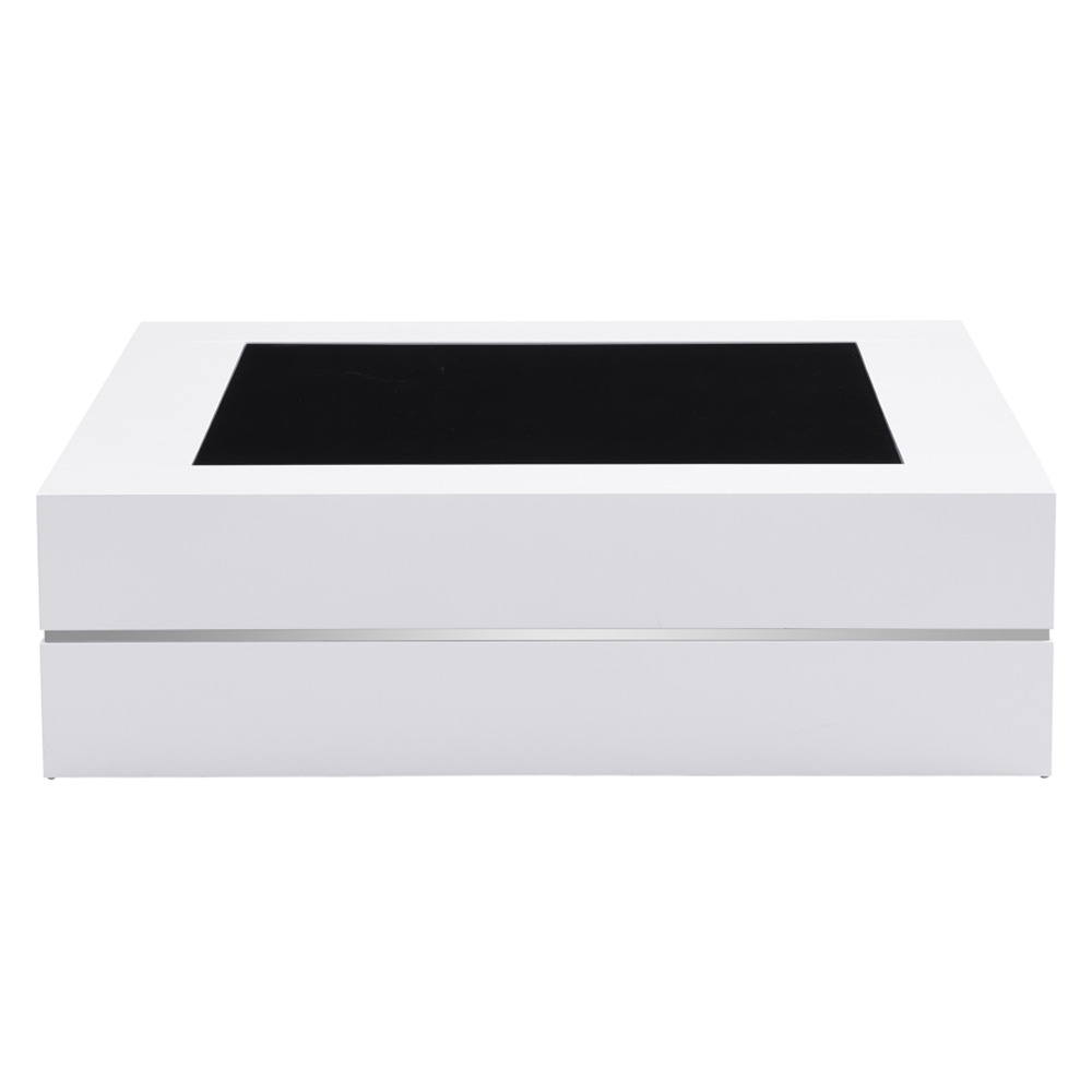 Cyndy High Gloss Coffee Table In White With Black Glass Top