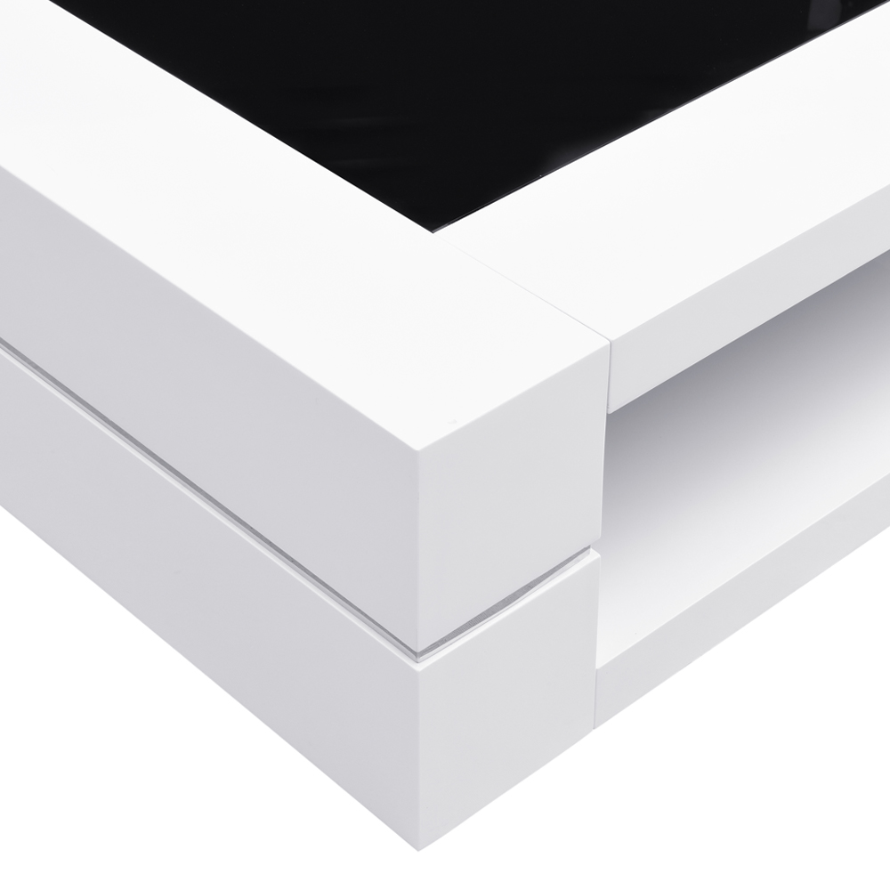 Cyndy High Gloss Coffee Table In White With Black Glass Top