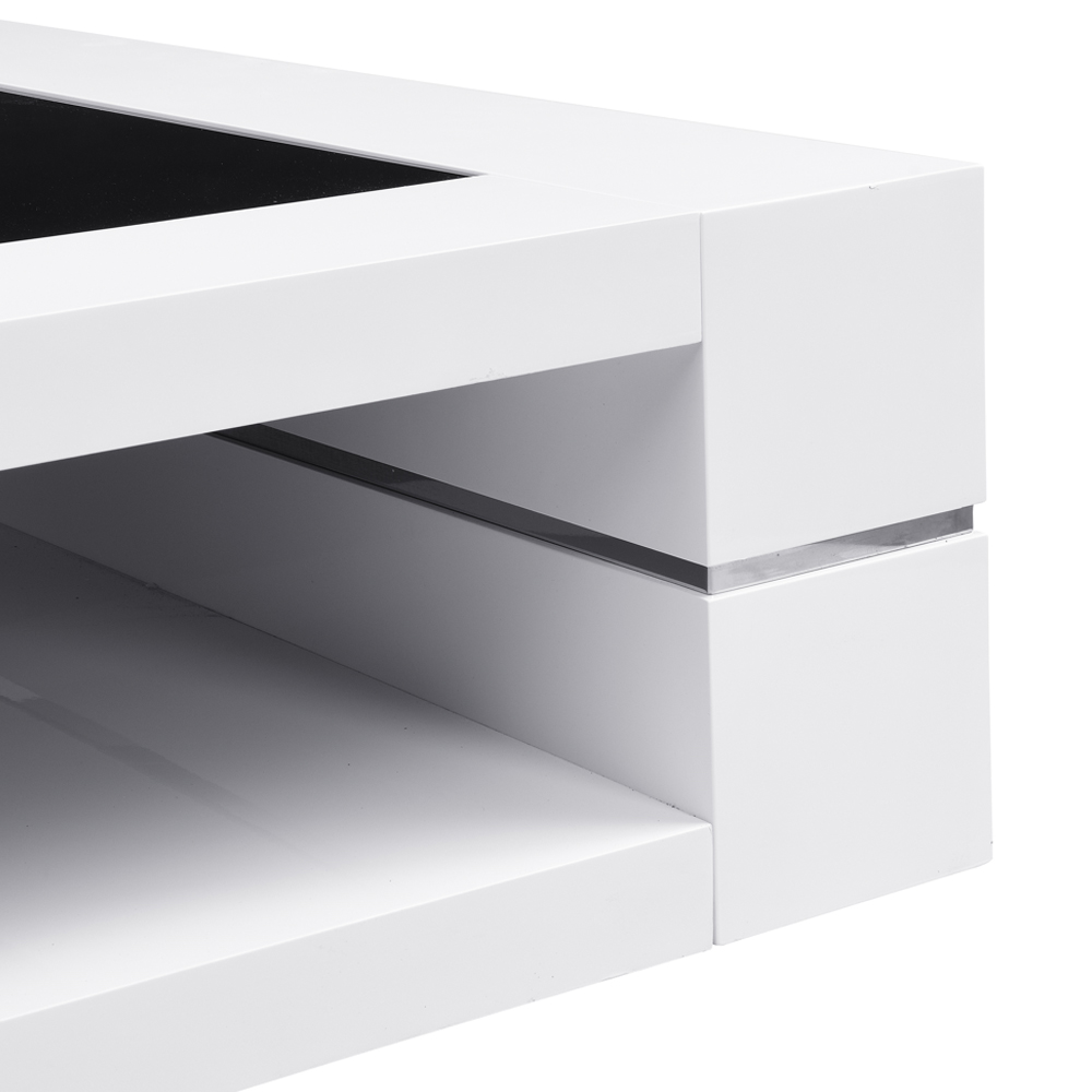 Cyndy High Gloss Coffee Table In White With Black Glass Top