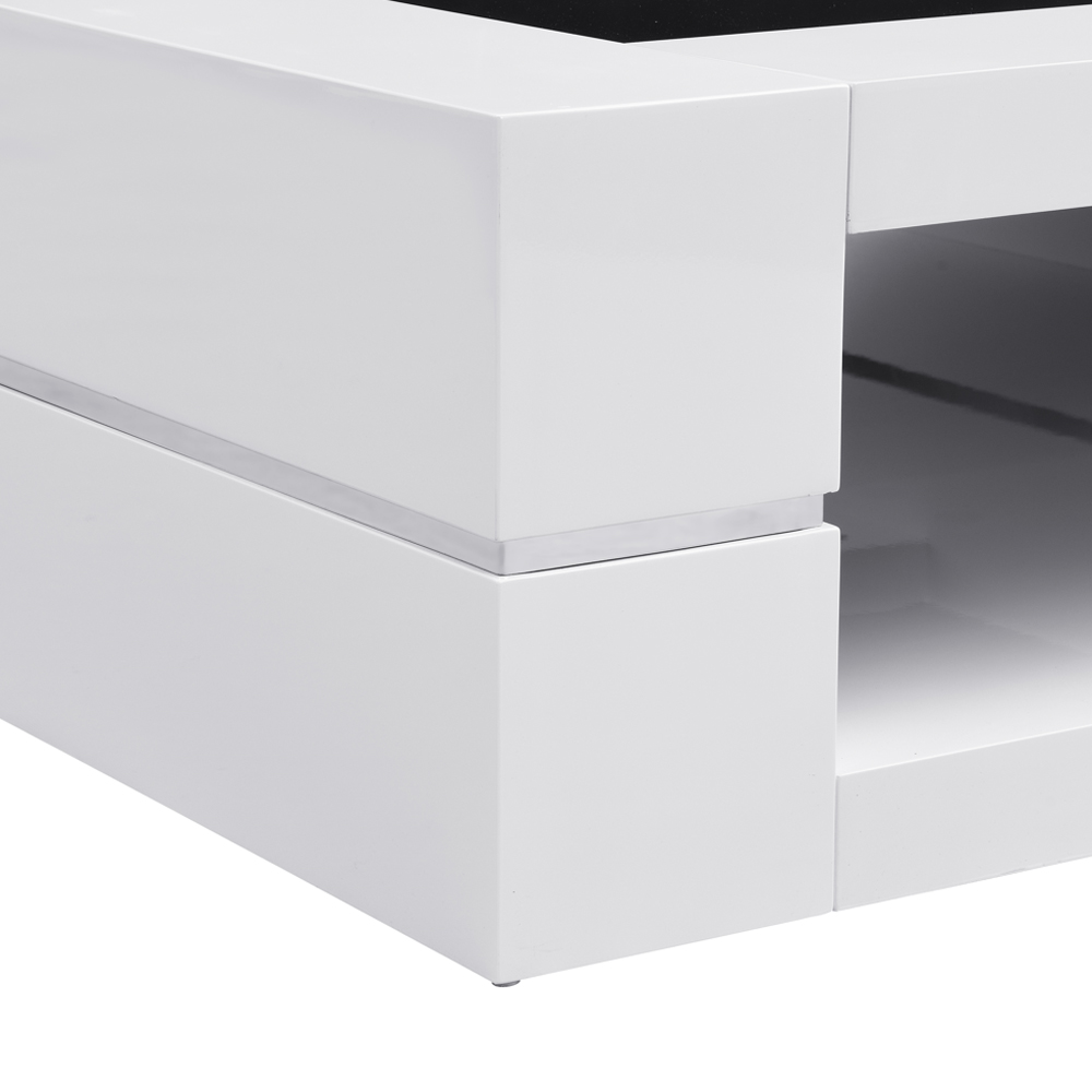 Cyndy High Gloss Coffee Table In White With Black Glass Top