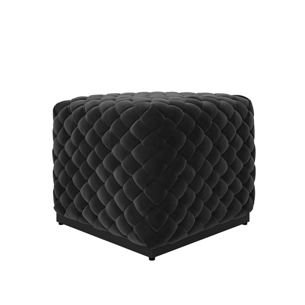 Cypress Velvet Square Pouffe - Black