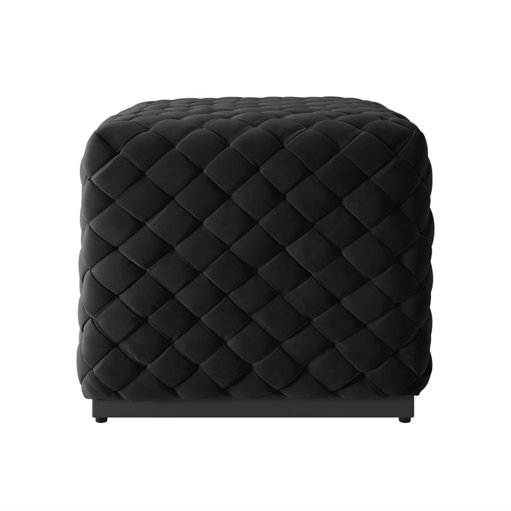 Cypress Velvet Square Pouffe - Black