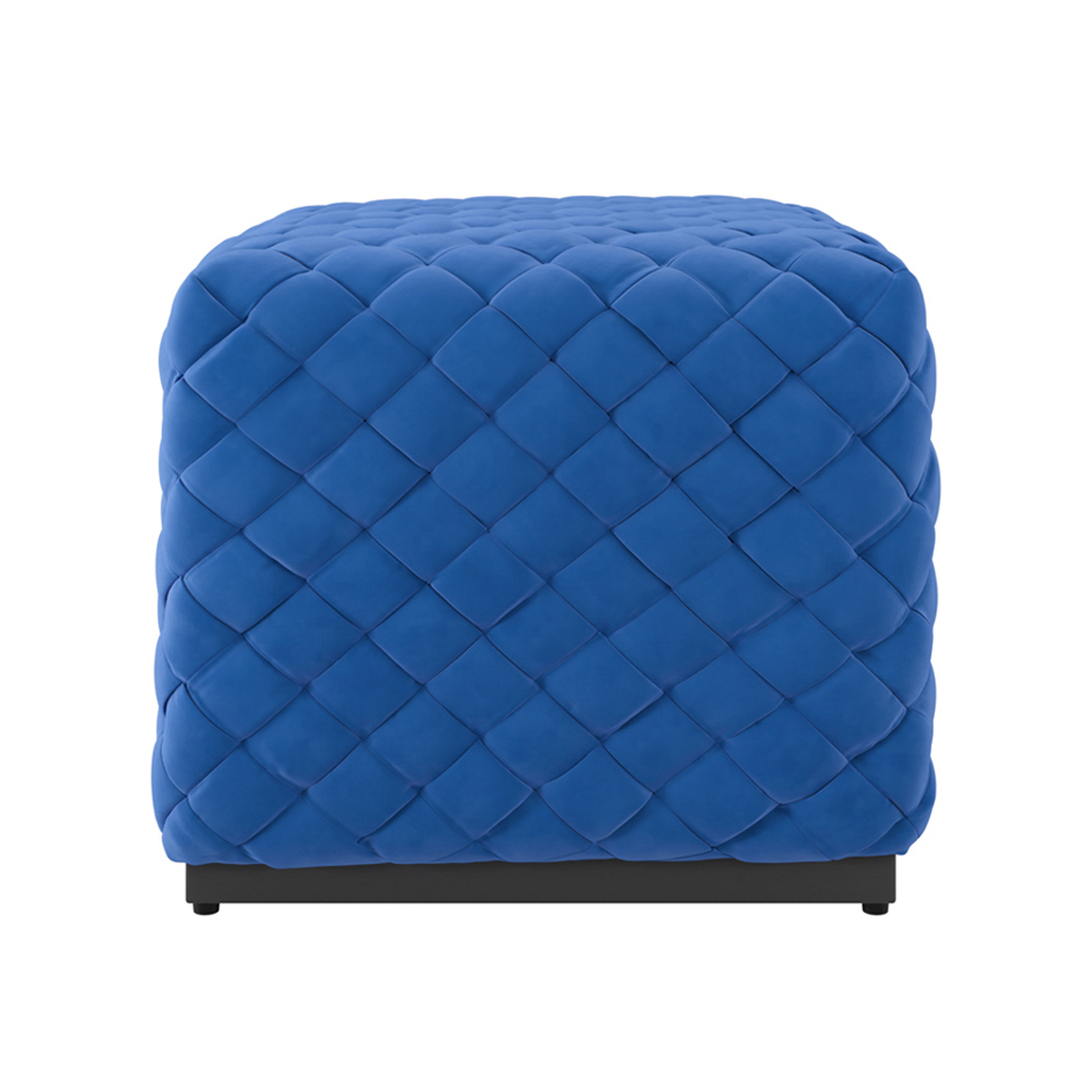 Cypress Velvet Square Pouffe - Cobalt