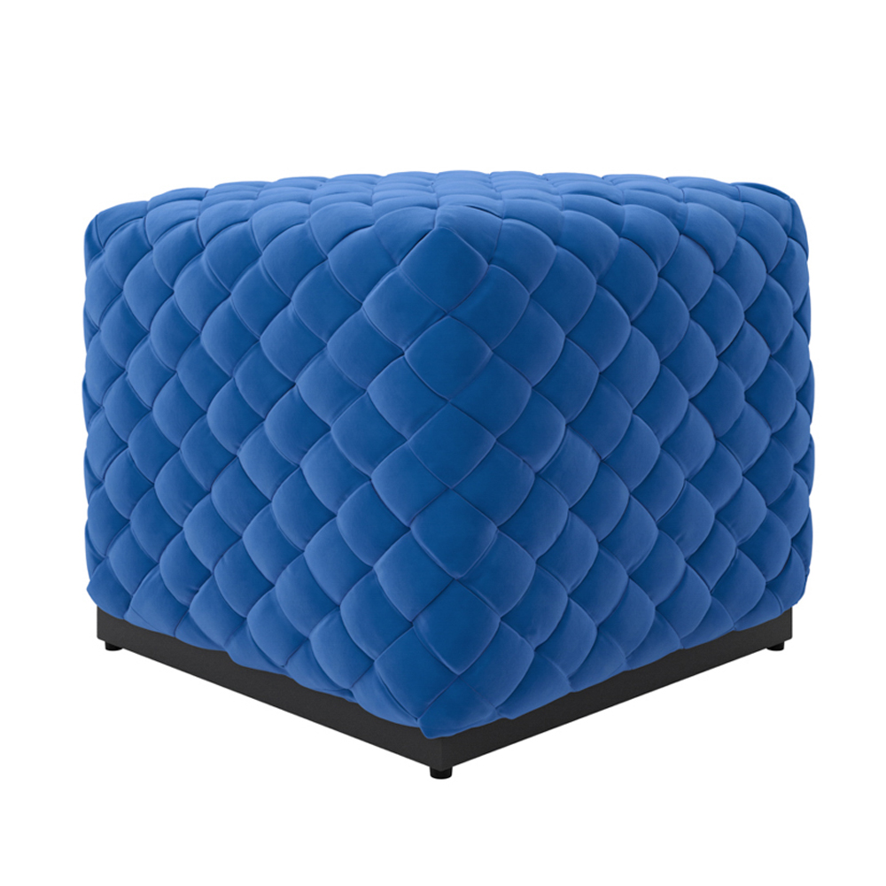 Cypress Velvet Square Pouffe - Cobalt