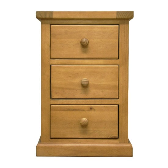 Read more about Cyprian wooden bedside cabinet in chunky pine with 3 drawers
