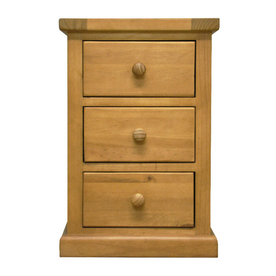 Cyprian Wooden Bedside In Chunky Pine With 3 Drawers