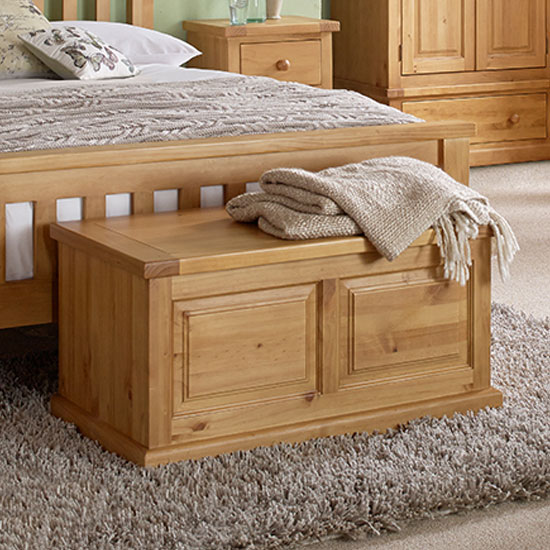 Photo of Cyprian wooden blanket box in chunky pine