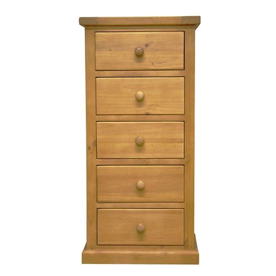 Product photograph of Cyprian Wooden Tall Chest Of Drawers In Chunky Pine 5 Drawers from Furniture in Fashion