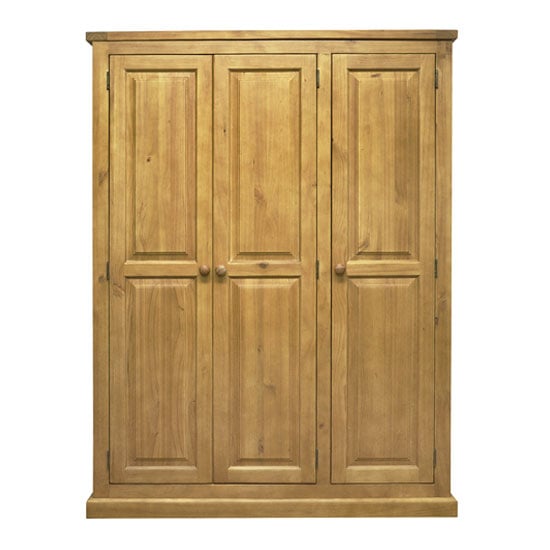 Cyprian Wooden Triple Door Wardrobe In Chunky Pine