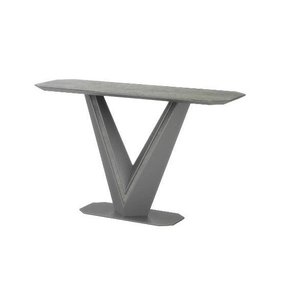 Photo of Bacton console table in grey matt and ceramic with steel frame