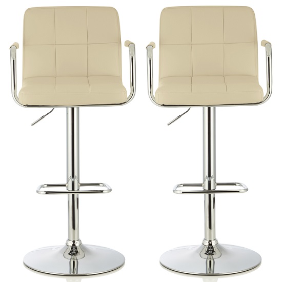 Cyril Contemporary Bar Stool In Cream Faux Leather In A Pair