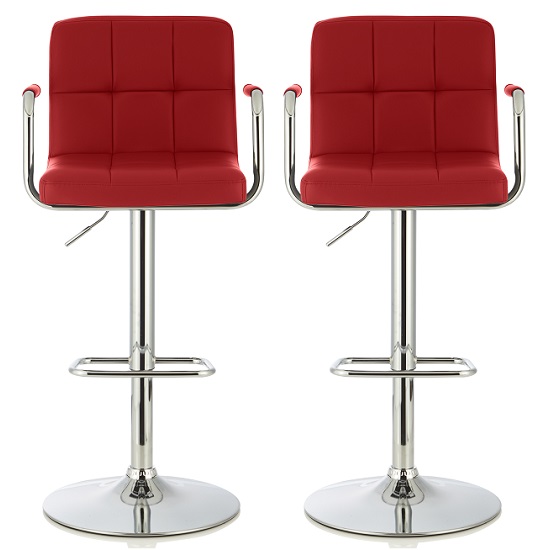 Cyril Contemporary Bar Stool In Red Faux Leather In A Pair Furniture