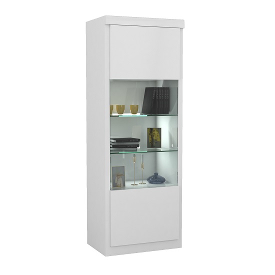 View Dabria glass display cabinet in white gloss with led lights