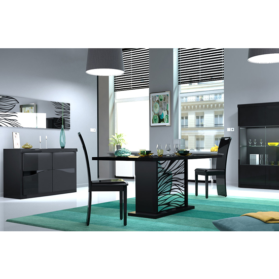 Dabria LED Wooden Sideboard In Black High Gloss With 2 Doors_2