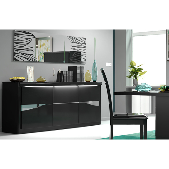 Dabria LED Wooden Sideboard In Black High Gloss With 3 Doors_2