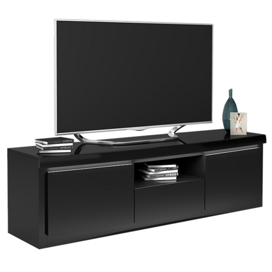 Dabria LED Wooden TV Stand In Black High Gloss With 2 Doors Furniture