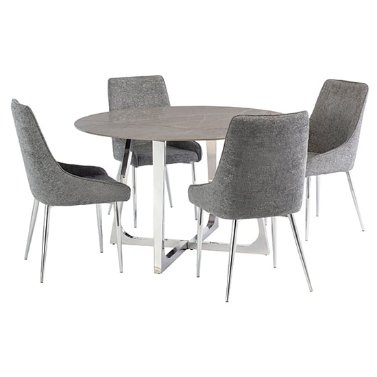 Dacia Round 130cm Grey Marble Dining Table 4 Reece Ash Chairs