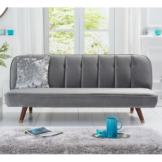 Daclos Velvet Upholstered Sofa Bed In Grey_2