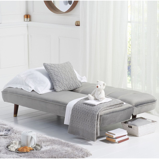 Daclos Velvet Upholstered Sofa Bed In Grey_4