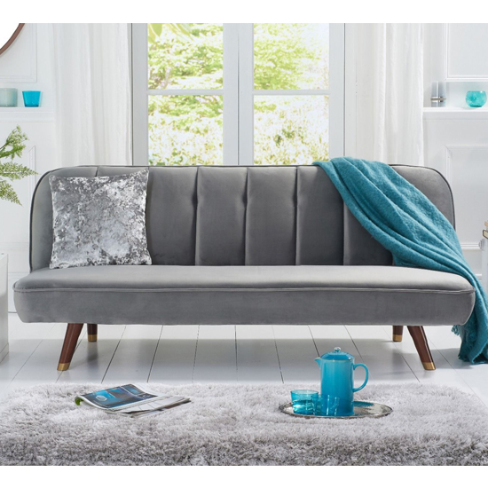 Daclos Velvet Upholstered Sofa Bed In Grey_1